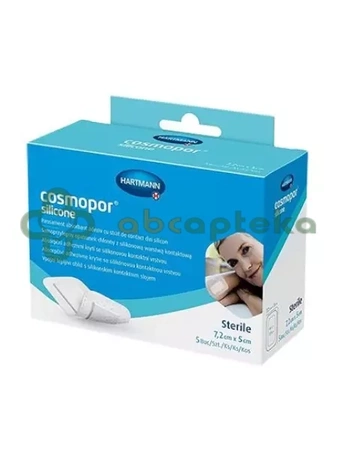 Cosmopor Silicone, opatrunek samoprzylepny, sterylny, z silikonową warstwą kontaktową, 7,2 cm x 5 cm, 5 sztuk