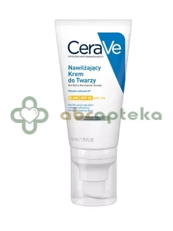 CeraVe, nawilżający krem do twarzy skóra normalna i sucha, SPF 50, 52 ml