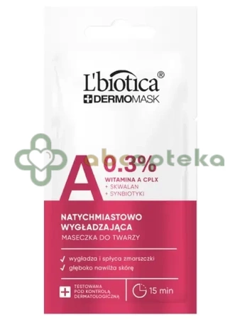 L'biotica, Dermomask, ekspresowo wygładzająca maska z witaminą A, 8 ml