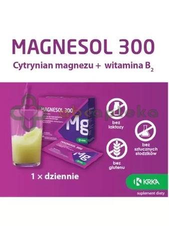 Magnesol 300 - cytrynian magnezu z witaminą B2, dla osób aktywnych, 20 saszetek