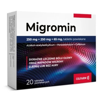 Migromin 250 mg+250 mg+65 mg, 20 tabletek