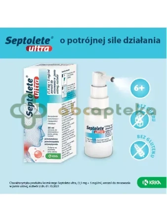 Septolete Ultra, 1,5 mg + 5 mg/ml, aerozol do stosowania w jamie ustnej, 30 ml,