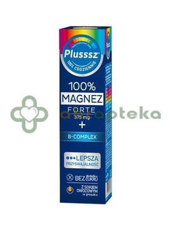 Plusssz 100% Magnez Forte + B-Complex, smak pomarańcza-grejpfrut, 20 tabletek musujących