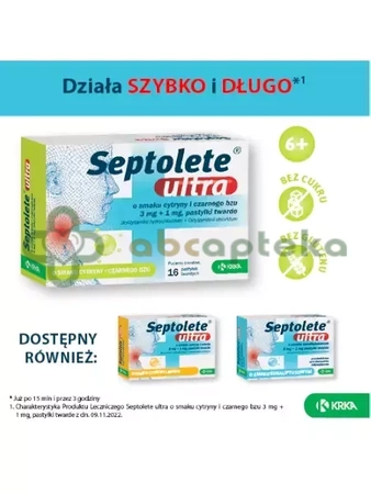 Septolete Ultra o smaku cytryny i czarnego bzu, 16 pastylek