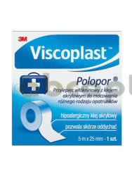 Viscoplast Polopor, przylepiec wlókninowy, 5 m x 25 mm, 1 sztuka  