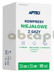  Kompresy niejałowe z gazy Apteo, 7,5 cm x 7,5 cm, 100 sztuk