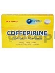 Coffepirine, tabletki od bólu głowy, 450 mg + 50 mg, 12 tabletek