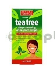 Beauty Formulas Tea Tree, paski głęboko oczyszczające na nos, 6 sztuk