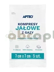 Kompresy jałowe z gazy Apteo, 7 cm x 7 cm, 5 sztuk