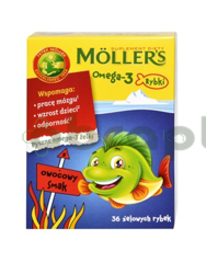 Tran Mollers Omega-3 Rybki, owocowe żelki, 36 sztuk