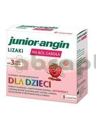 Junior-angin lizaki na ból gardła dla dzieci powyżej 3 roku życia smak truskawkowy, 8 sztuk | DATA WAŻNOŚCI 31.03.2027