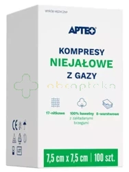  Kompresy niejałowe z gazy Apteo, 7,5 cm x 7,5 cm, 100 sztuk