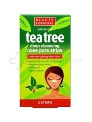 Beauty Formulas Tea Tree, paski głęboko oczyszczające na nos, 6 sztuk
