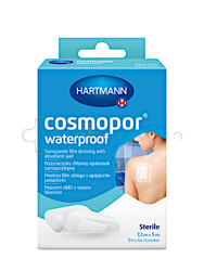 COSMOPOR Waterproof, opatrunek na rany pooperacyjne, chłonny, wodoodporny, jałowy, samoprzylepny, 7,2 cm x 5 cm, 5 sztuk