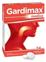 Gardimax Medica, 5 mg + 1 mg, bez cukru, 24 tabletki do ssania