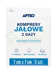 Kompresy jałowe z gazy Apteo, 7 cm x 7 cm, 3 sztuki 