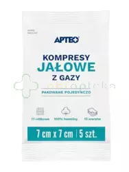 Kompresy jałowe z gazy Apteo, 7 cm x 7 cm, 5 sztuk