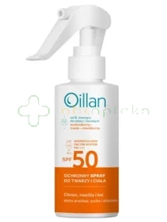 Oceanic Oillan Sun, Ochronny spray przeciwsłoneczny do twarzy i ciała z filtrem SPF50 do skóry wrażliwej, 125 ml