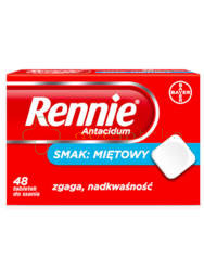 Rennie Antacidum, 680 mg + 80 mg, smak miętowy, 48 tabletek do ssania