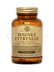 Solgar, Magnez cytrynian,  60 tabletek