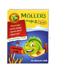 Tran Mollers Omega-3 Rybki, owocowe żelki, 36 sztuk