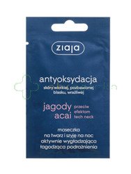 Ziaja Jagody Acai, maseczka na twarz i szyję na noc aktywnie wygładzająca, łagodząca podrażnienia, 7 ml
