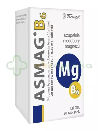 Asmag B6, 20 mg + 0,25 mg, 50 tabletek