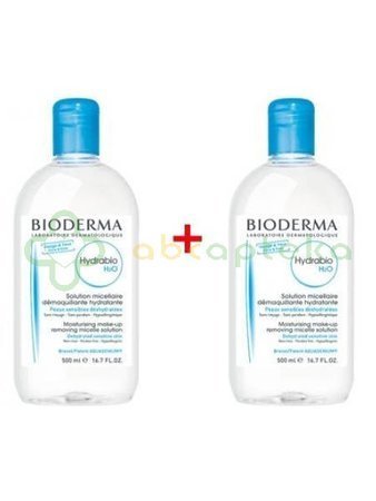 BIODERMA HYDRABIO H2O, Nawilżający płyn micelarny do oczyszczania twarzy i zmywania makijażu, Zestaw, 500 ml + 500 ml