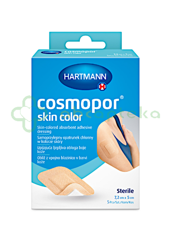 COSMOPOR Skin Color, opatrunek na rany pooperacyjne, samoprzylepny, chłonny, jałowy, cielisty, 7,2 cm x 5 cm, 5 sztuk