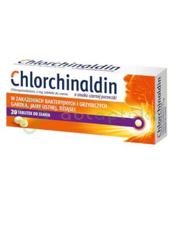 Chlorchinaldin o smaku czarnej porzeczki, 2 mg, 20 tabletek do ssania 