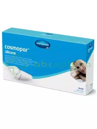 Cosmopor Silicone, opatrunek samoprzylepny, sterylny, z silikonową warstwą kontaktową, 20 cm x 10 cm, 5 sztuk