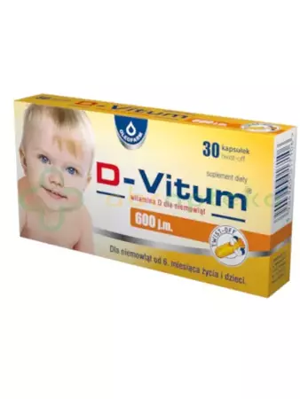 D-Vitum Witamina D dla niemowląt 600 j.m., 30 kapsułek twist-off