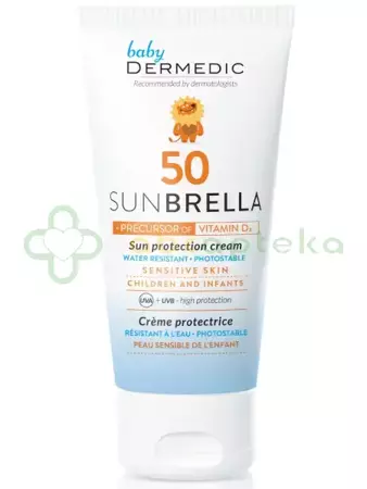 Dermedic Sunbrella Baby, Krem ochronny SPF 50 do twarzy od 1. miesiąca życia z prekursorem witaminy D3 50 g