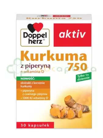 Doppelherz aktiv Kurkuma 750 z piperyną + witamina D, 30 kapsułek
