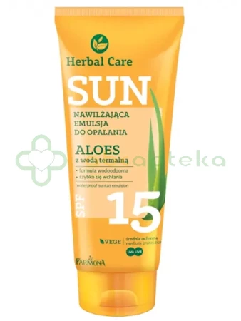 Farmona, Herbal Care, Sun, Roślinna wodoodporna emulsja do opalania SPF15, ALOES z wodą termalną , 150 ml