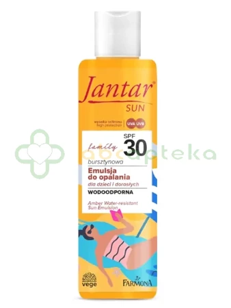 Farmona Jantar, Sun bursztynowa wodoodporna emulsja do opalania family SPF 30 z hydrolatem z neroli, 200 ml