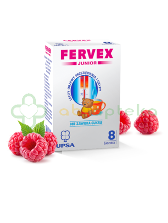 Fervex Junior, granulat do sporządzania roztworu doustnego, bez cukru, 8 saszetek