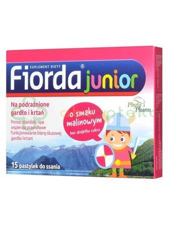 Fiorda Junior, smak malinowy, 15 pastylek do ssania         