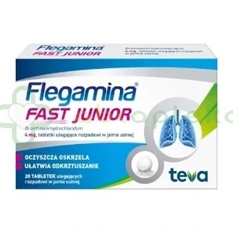 Flegamina Fast Junior 4 mg, 20 tabletek, DATA WAŻNOŚCI 31.07.2024 