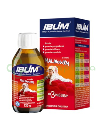 Ibum, 100 mg/5ml, zawiesina doustna, smak malinowy, 130 g