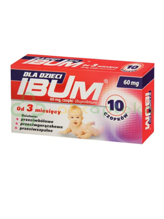 Ibum dla dzieci, 60 mg, czopki dla dzieci od 3. miesiąca życia, 10 sztuk