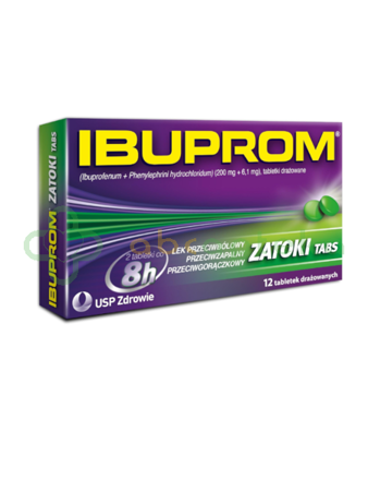 Ibuprom Zatoki Tabs, 200 mg+6,1 mg, 12 tabletek