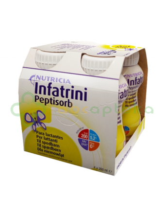 Infatrini Peptisorb, wysokoenergetyczna dieta dla niemowląt od urodzenia i małych dzieci, płyn, 4 x 200 ml