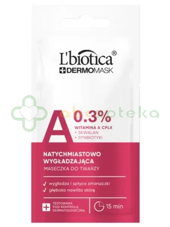 L'biotica, Dermomask, ekspresowo wygładzająca maska z witaminą A, 8 ml