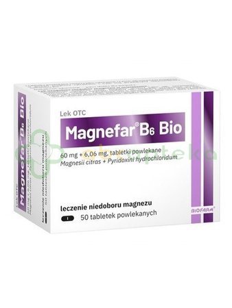 Magnefar B6 Bio 60 mg + 6,06 mg 50 tabletek