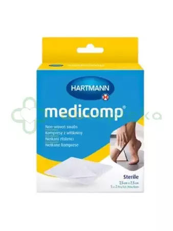 Medicomp, kompresy jałowe, włókninowe  7,5 cm x 7,5 cm, 5 x 2 sztuki