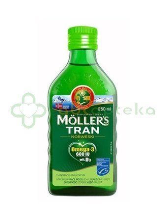 Moller's Tran Norweski powyżej 3 roku, aromat jabłkowy, 250 ml | DATA WAŻNOSCI 31.03.2025