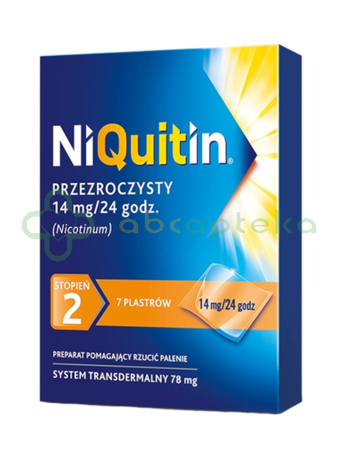 Niquitin przezroczysty, 14 mg/24 h, system transdermalny 78 mg, stopień 2, 7 plastrów