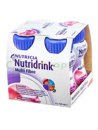 Nutridrink Multi Fibre o smaku truskawkowym, 4x125 ml