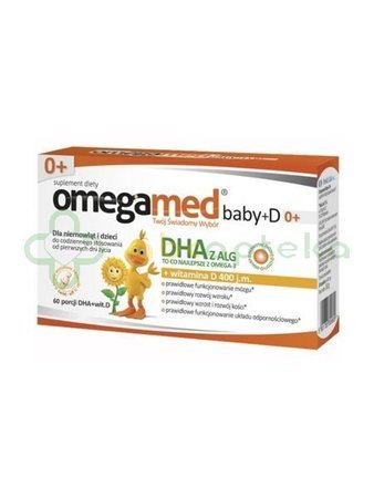 Omegamed Baby + D 0+, DHA + witamina D dla niemowląt i dzieci, 60 kapsułek